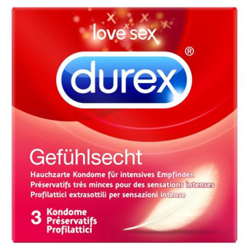 Durex Gefühlsecht Classic Condoms 3pcs, with Reservoir, ⌀ 56mm, 195mm 