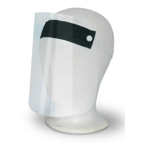 Gesichtsschutzvisier aus transparentem Kunststoff, schwarzes  Stirnband mit elastischem Kopfband